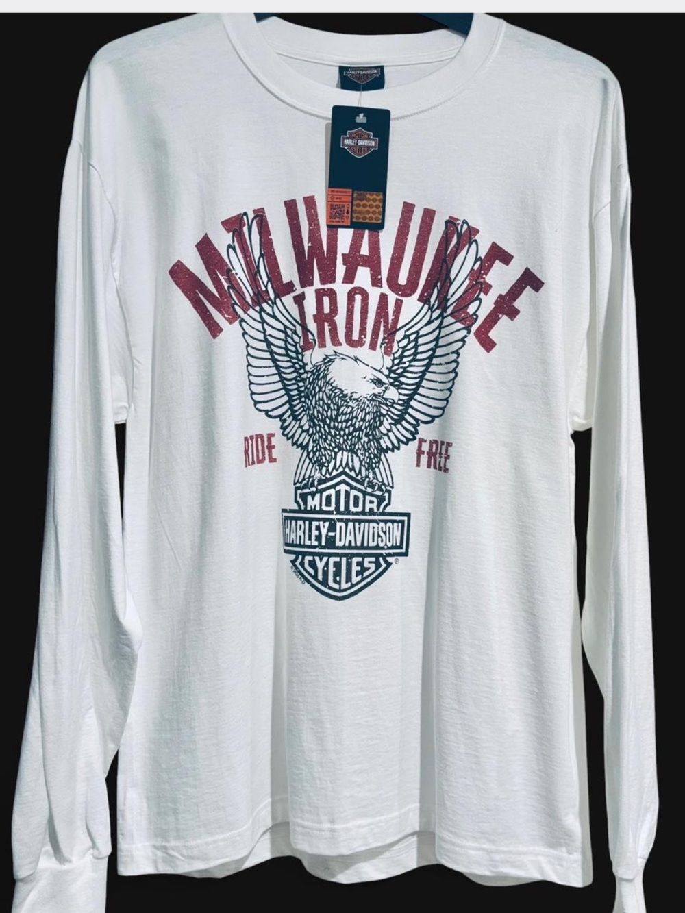 NWT Harley-Davidson Women’s White Milwaukee Iron Graphic Tee Long Sleeve SZ LRG